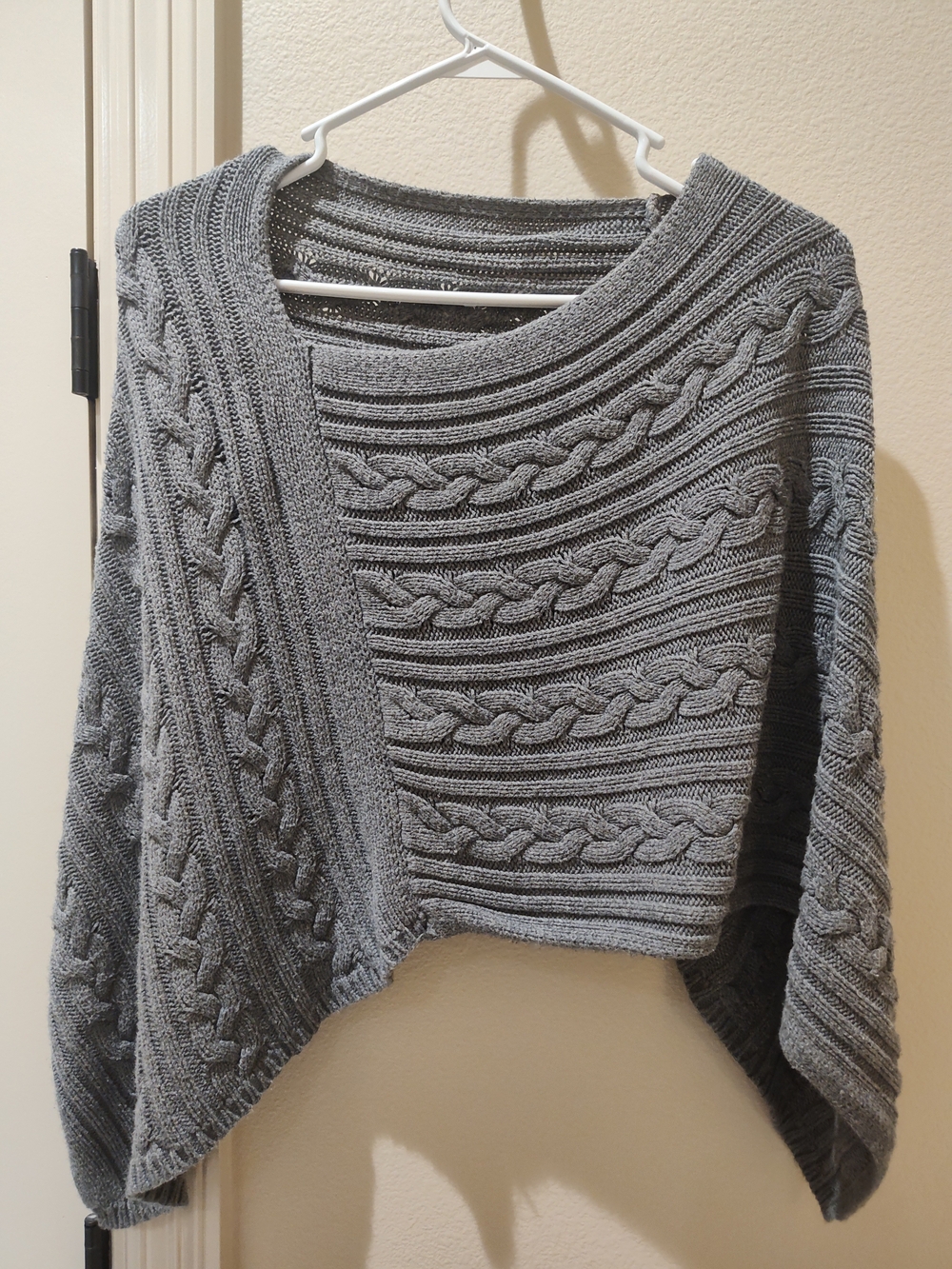 LOFT Gray Cable-Knit Asymmetric Poncho Sweater One Size